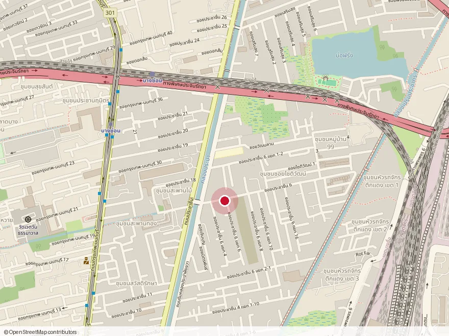 Map of Prachachuen showing Garlic on Soi Chotiwat, between Prachachuen Road and the Khlong Prapa canal.